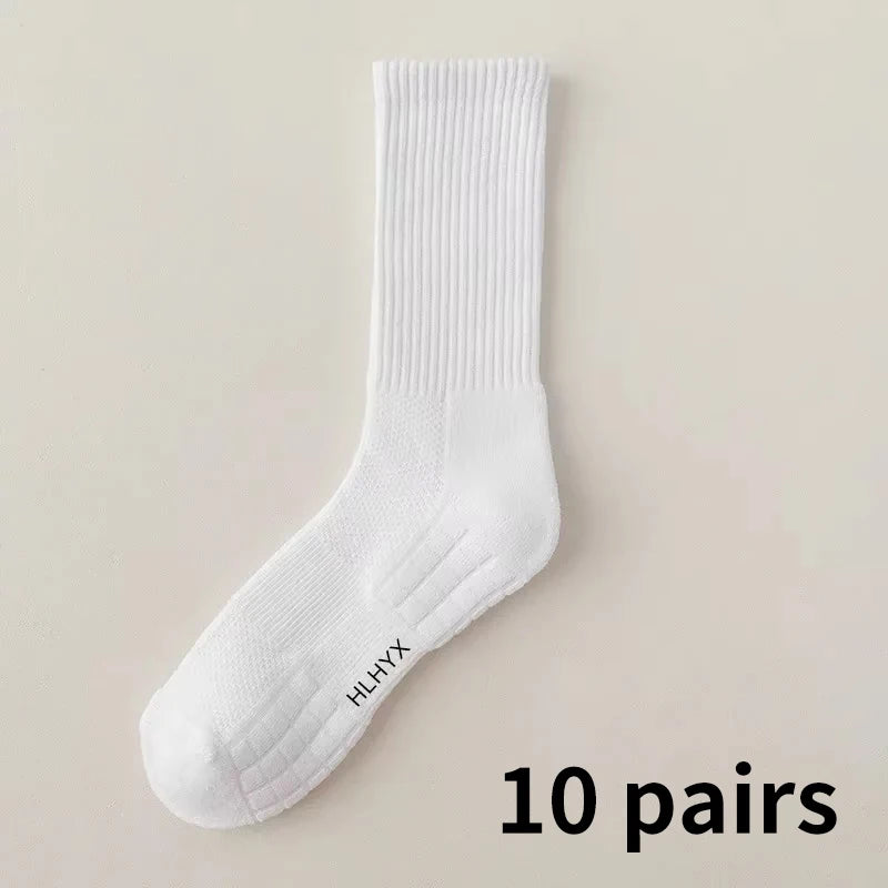 10pairs HLHYX Socks Men's Cotton Deodorant Winter Towel Bottom with Mid-tube White Stockings Thickened Sports Basketball Socks