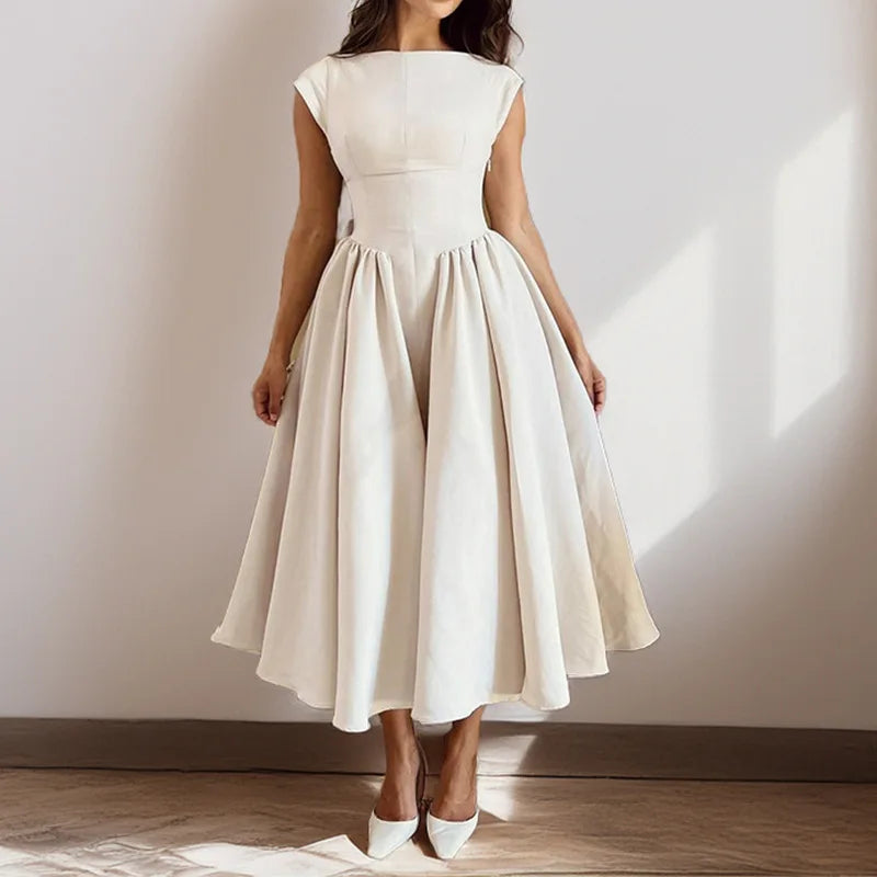 French Elegant Solid Backless Slim Fit Dress