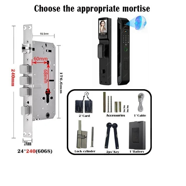 Tuya Or Wishome Wifi APP Camera Digital Electronic Door Lock Face Fingerprint Recognition Card Key Safe Smart Inteligente Lock