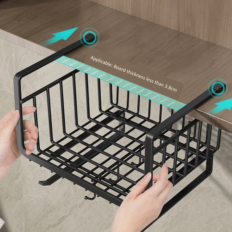 Kitchen Under Cabinet Basket Organizer Storage Hanger Cup Holder Closet Desk Hanging Rack for Kitchen Paper Towel with 4 hooks