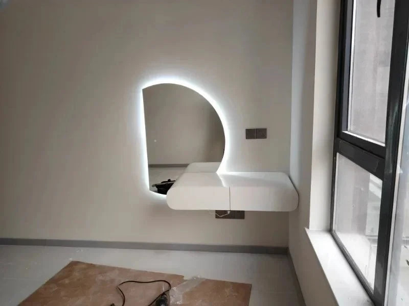Cream suspended dressing table modern minimalist bedroom dressing table wall mounted dressing table mirror combination u q