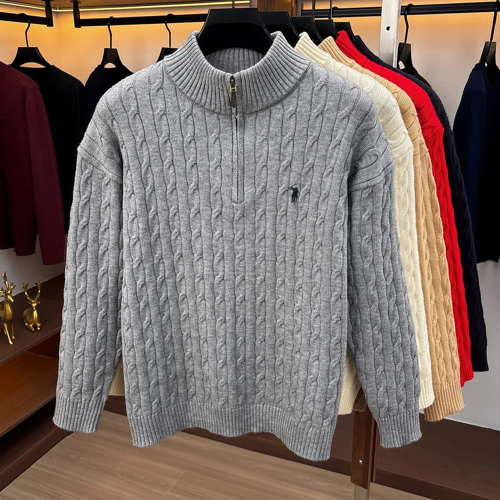 Fashion Half Zipper Sweater Men's Winter Warmth New exquisite jacquard design luxury brand golf pony embroidery knitted pullover