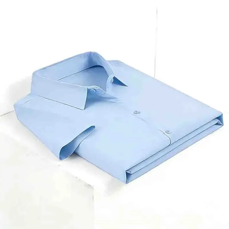 Casual Light Blue Short Sleeve Button Up Shirt for Men Versatile Collared Dress Shirt for Spring & Summer