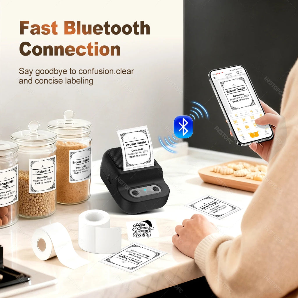 Support 12-57mm Width Mini Thermal Label Printer Self-adhesive Paper Portable Inkless Printer Bluetooth Sticker Tag Label Maker