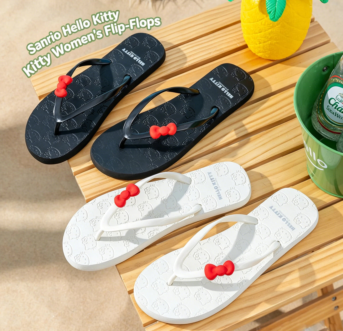 Sanrio Hello Kitty Women'S Flip-Flops, Summer Cartoon Flat Non-Slip Outdoor Beach Slippers, Student Casual Comfortable Slippers