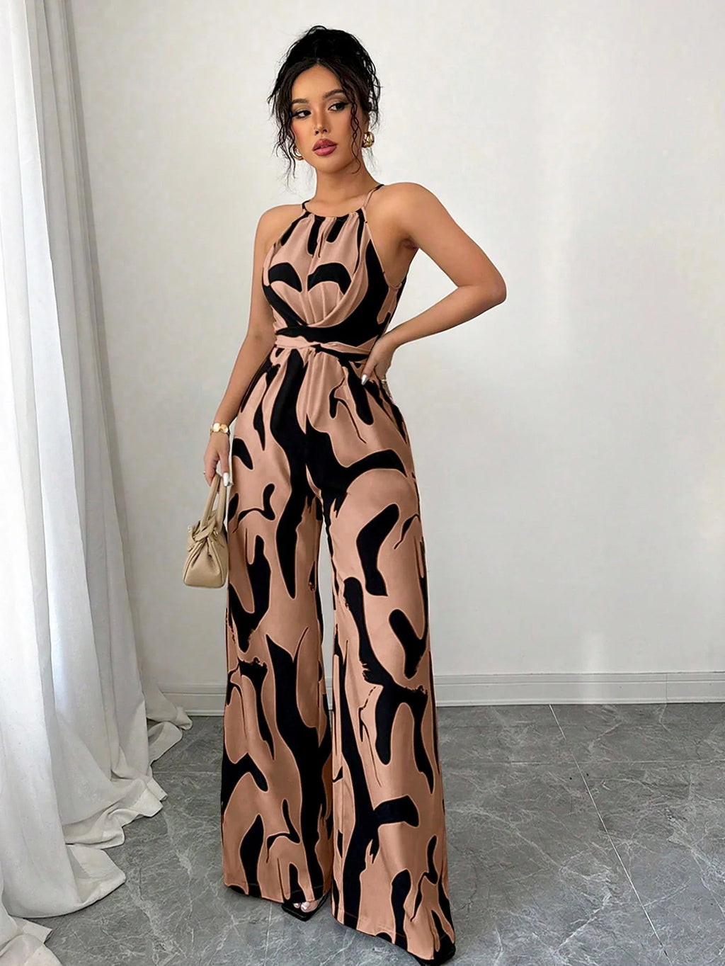 Women's Sexy Halter Neck Jumpsuits Casual Pants Rompers for Women Geometric Print Jumpsuit Party Outfits for Women Ropa Mujer