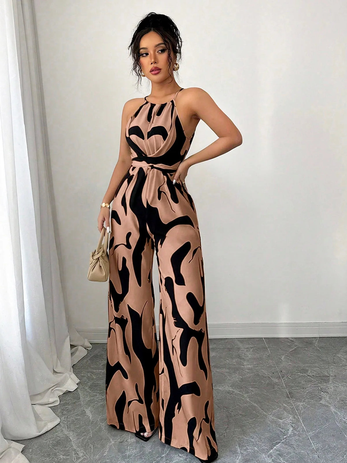 Women's Sexy Halter Neck Jumpsuits Casual Pants Rompers for Women Geometric Print Jumpsuit Party Outfits for Women Ropa Mujer