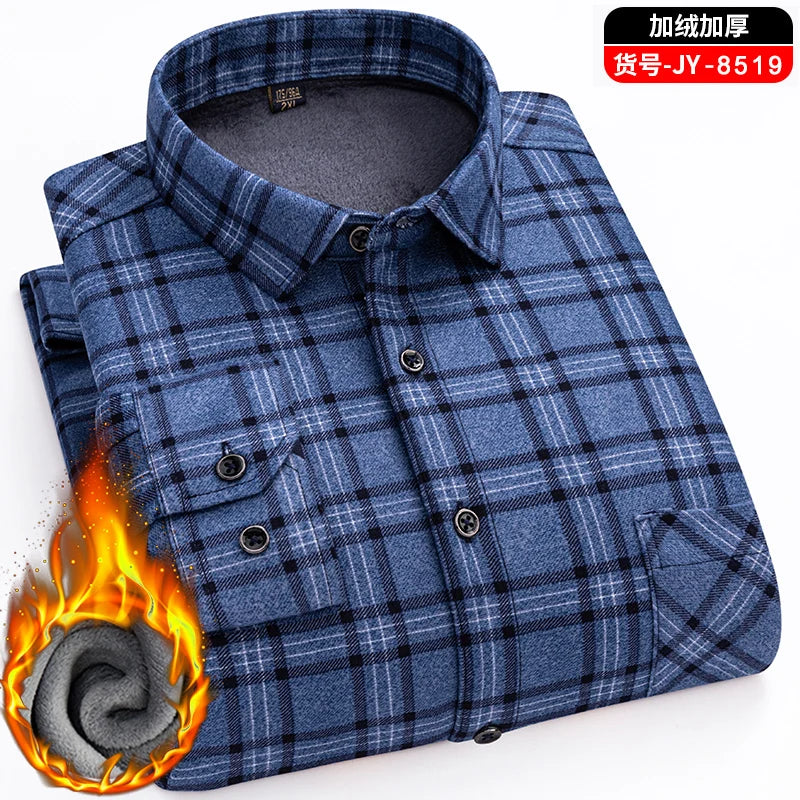 New men's double-sided fleece warm long-sleeved shirt, thickened for winter, cold-resistant, street trend business casual