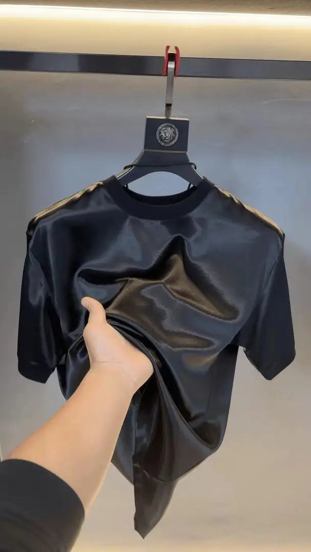 Summer New Men's Bright Solid Color Short-Sleeved T-Shirt Casual Fashion Retro Trend High Street Loose Simple Niche Men's Tops