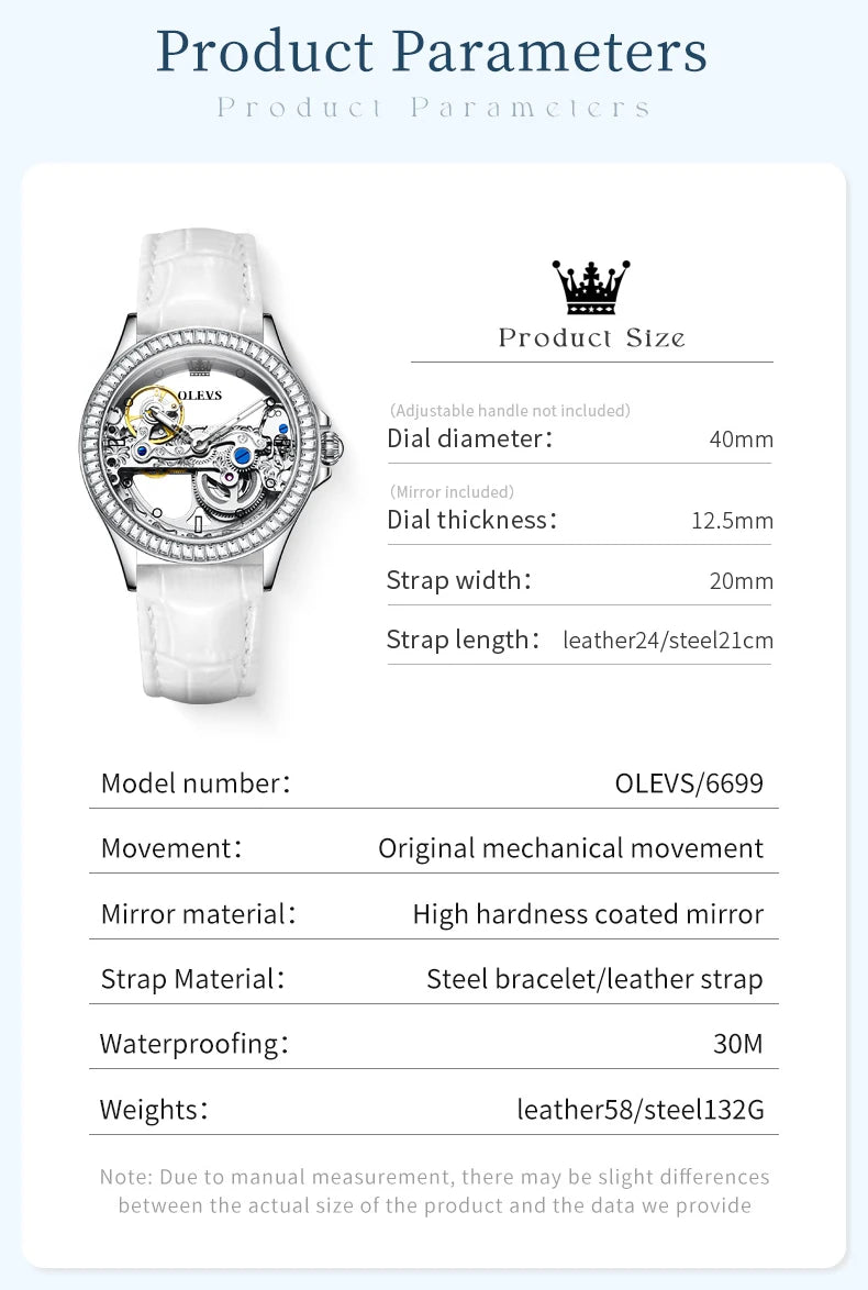 OLEVS Couple Watches Original Fully Transparent Skeleton Automatic Mechanical Watches For Men Women Lover's Gift Luxury Watches