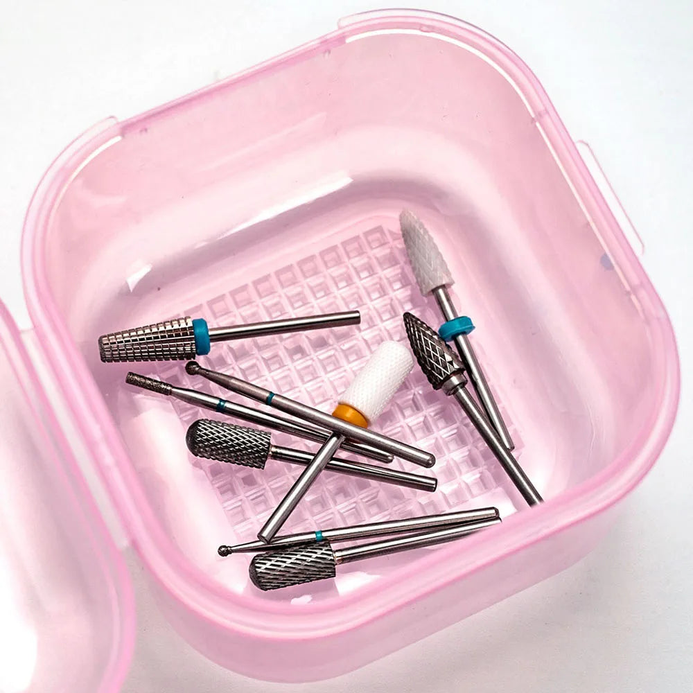 Nails Accessories Sterilizer Box Plastic Disinfectant Container For Manicure Portable Nail Drill Bits Tray With Basket Clean Box