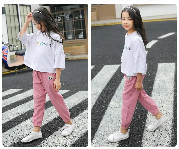 Children Trousers For Boys Girls Cotton Linen Elastic Waist Solid Color Summer Mosquito Pants Kids Clothing Long Pants 100-160cm