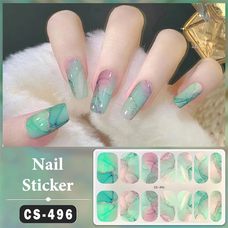 No Baking Lamp Waterproof Nail Wraps Full Cover Nail Stickers Firm And Not Easy To Fall Off 14 Nails/Set Multi Color Nail Patch