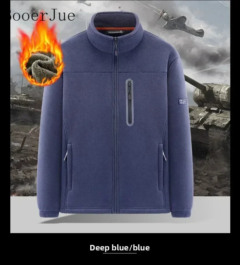 2026 Men Winter Double Thickened Fleece Jacket Outdoor Windproof Ski Coat Snow Warm Hiking Cycling Climbing Pocket Sweatshirt