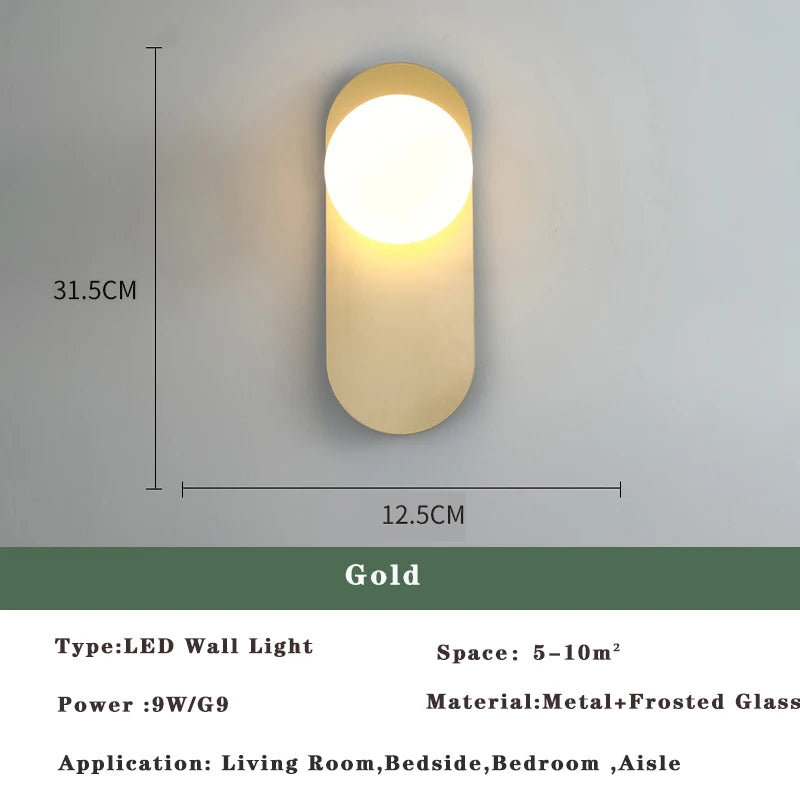 Modern LED Wall Lamps Black Gold Glass Ball Wall Sconces Living Rom Bedroom Hotel Decor Wall Lights Bedside Lights Aisle Lamp G9