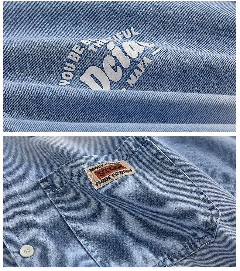 Men's Denim Shirt Summer Fashion Breathable Cotton Blend Short Sleeve Shirt Street Trendy Daily Outing Comfortable Jean Shirt