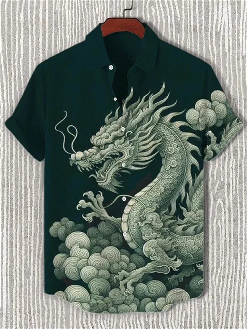 Hawaiian Casual Shirt Men's Summer 3D Wave Print Retro Short Sleeved Linen Top Suitable for Clothing Tops