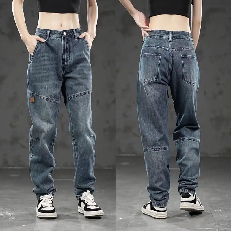 High-end Luxury Man Clothes 2026 New Men's Splicing Trend Stretch Straight Jeans Loose Harlan Low Rise Pants Casual Trousers