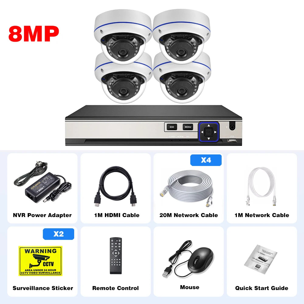 Gadinan 10CH 8MP 4K POE Dome Security Camera System IP Set 4MP Vandal-proof Home Audio CCTV Video Surveillance Protection Kit