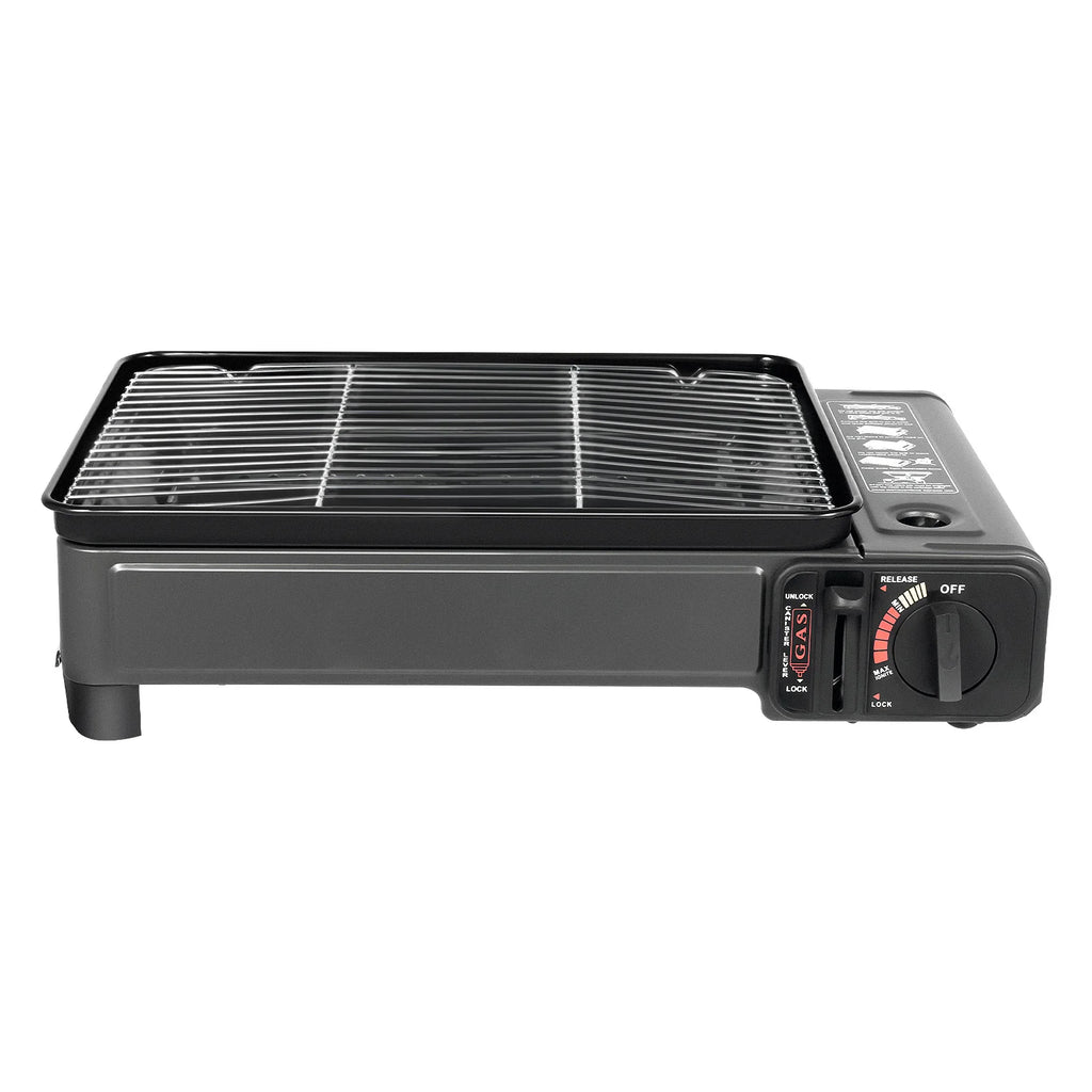 Portable Butane Gas Grill Stove Dual Inlets Adjustable Firepower with Carrying Case Grill Net for Camping Outdoor Use