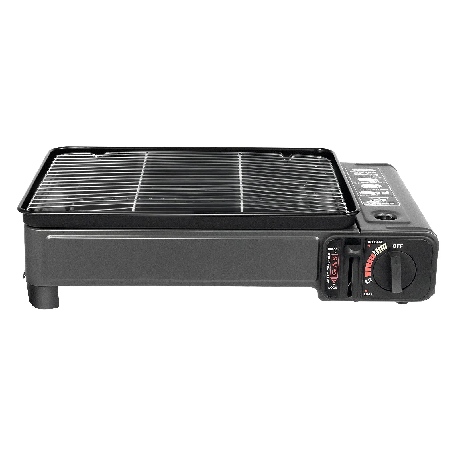 Portable Butane Gas Grill Stove Dual Inlets Adjustable Firepower with Carrying Case Grill Net for Camping Outdoor Use