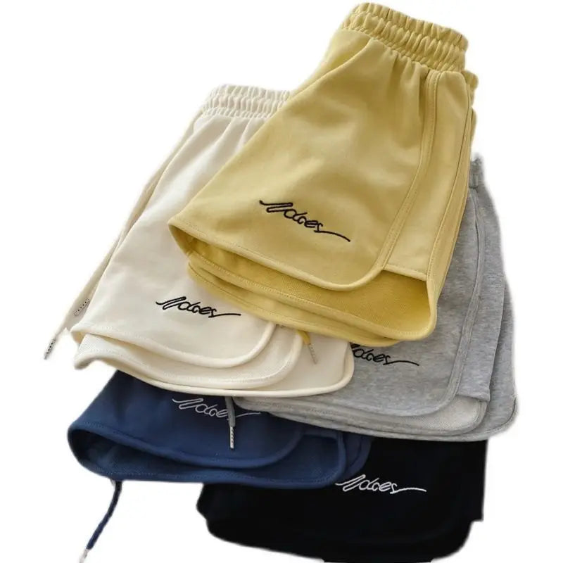2026 Women Comfortable Loose Wide-legged Embroidered Drawstring A Pants Slim Waist Slim Fit Casual Home Versatile Sports Shorts