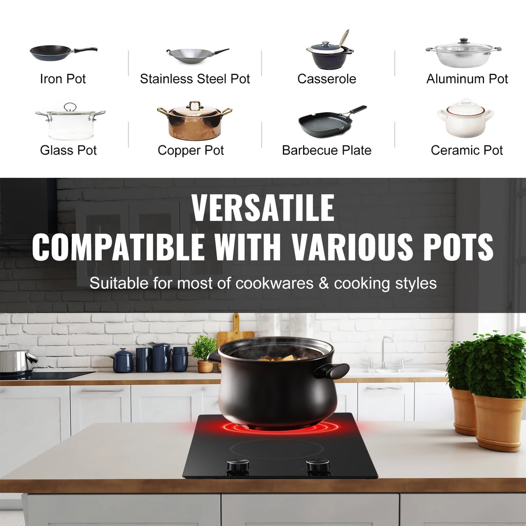 SucceBuy Electric Cooktop Built-in Stove Top Ceramic Top Radiant with Glass Panel Knob Control for Diverse Cooking Requirements