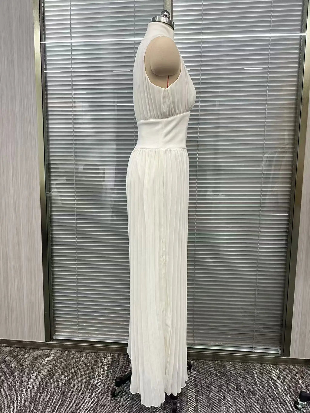 Spring Summer Women White Ruched Halter Jumpsuit Playsuit Wide Leg Romper