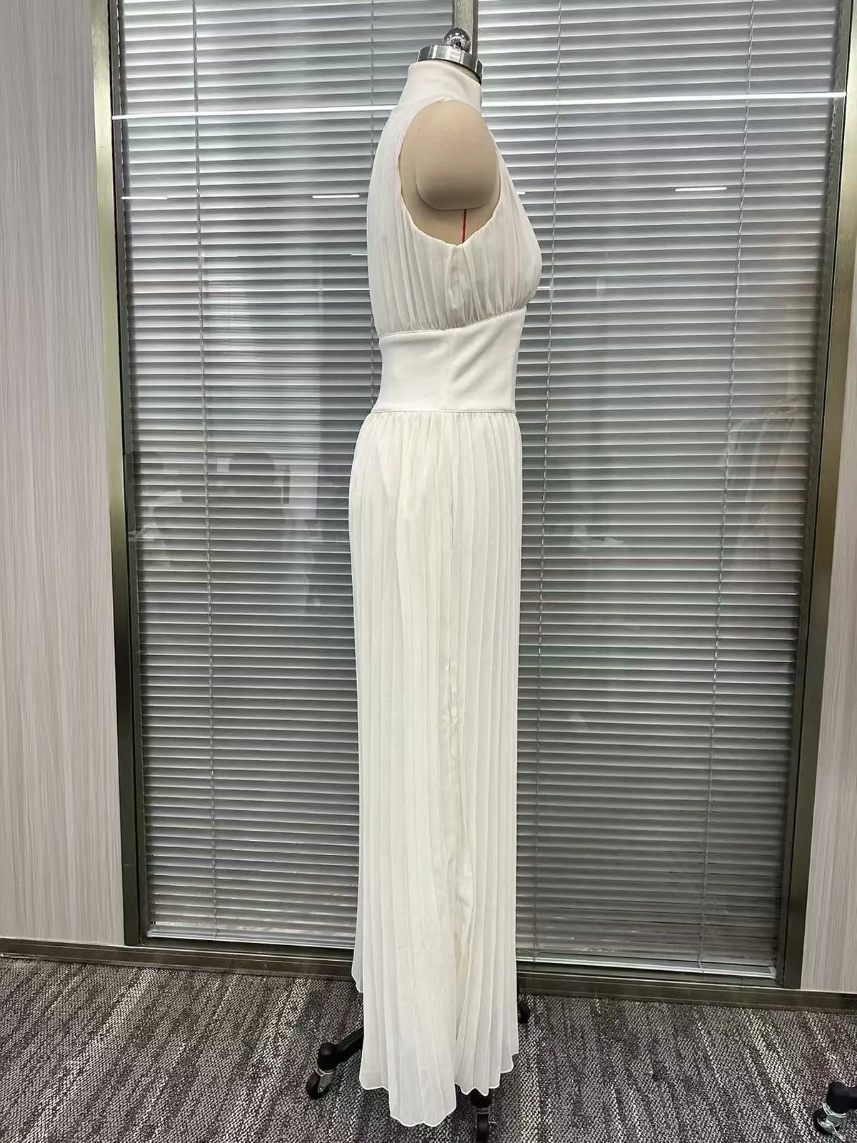 Spring Summer Women White Ruched Halter Jumpsuit Playsuit Wide Leg Romper