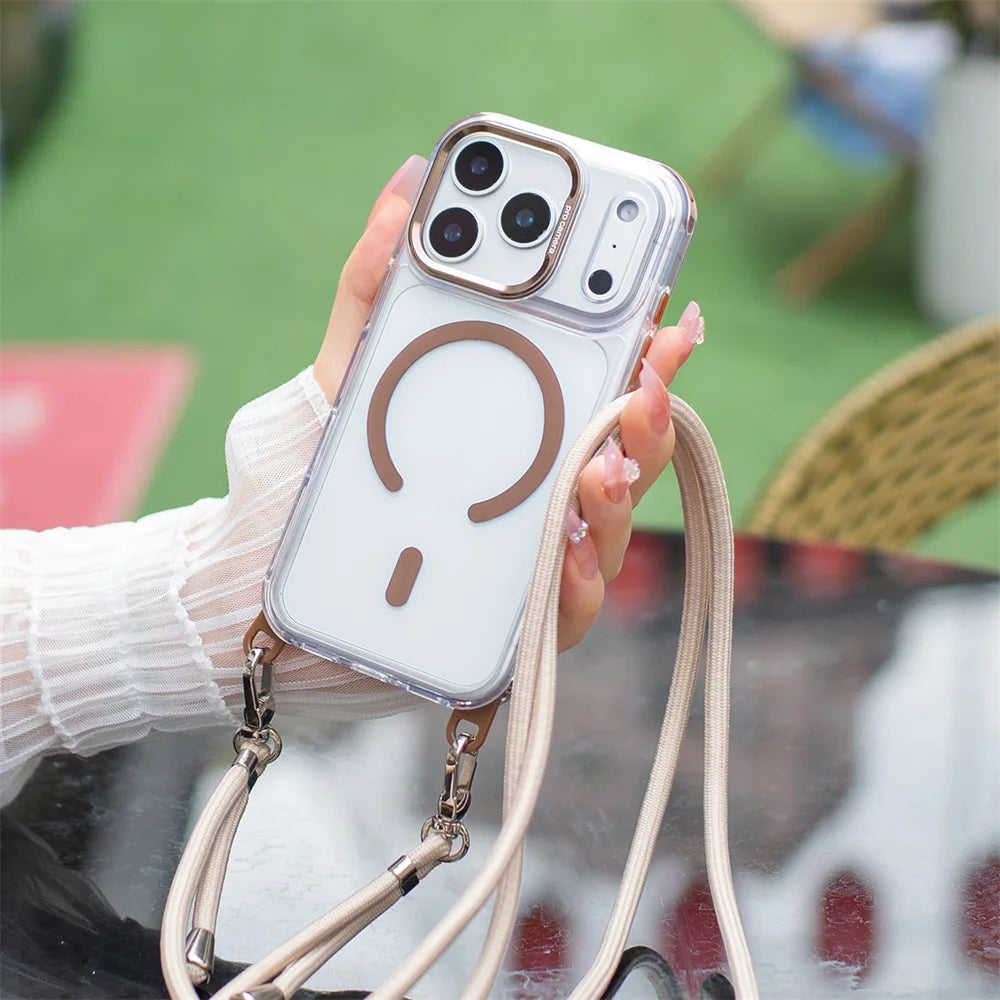 Crossbody Strap For Magsafe Clear Corners Lanyard Phone Case For iPhone 16 17 18 Pro Max Air 14 15 Plus 13 12 Anti-Shock Cover