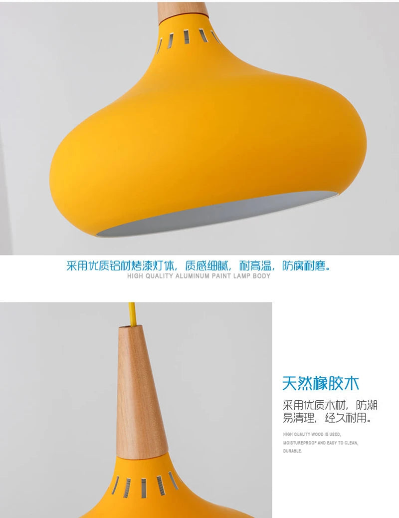 GEW Nordic Modern Funnel Pendant Light Wood Aluminum E27 Multi Color Hanging Lamp for Dining Kitchen Island Bedside