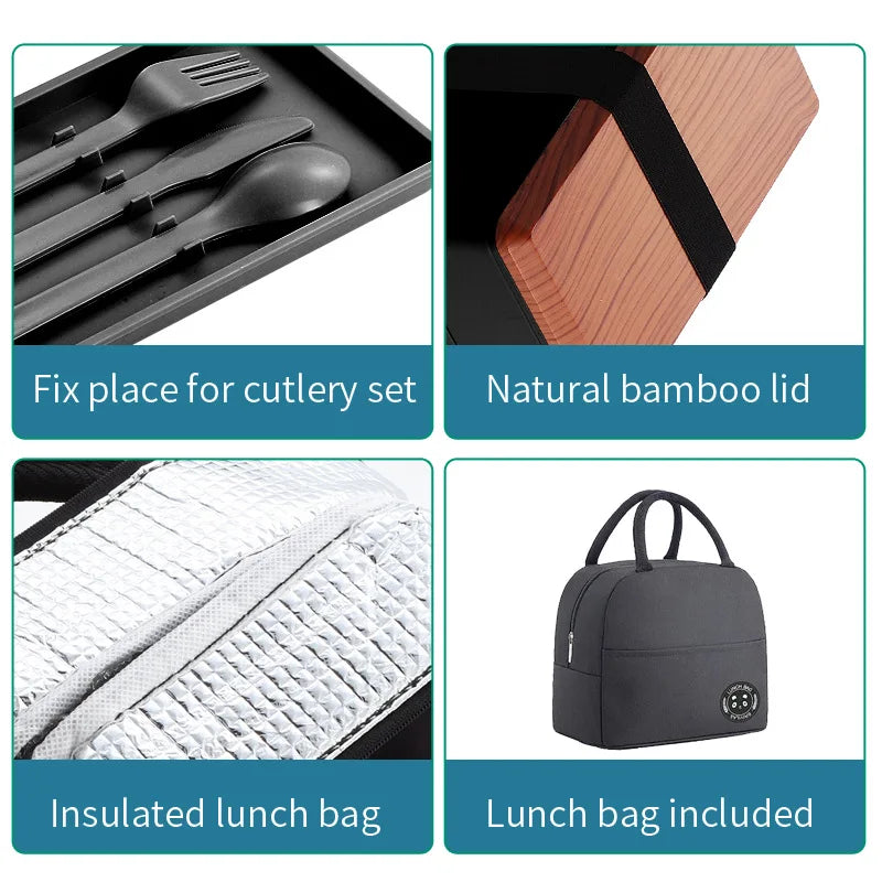 Untior Divided Lunch Box Picnic Microwave Japanese Bento Box Portable Double Layer Food Container For Kids Office Workers