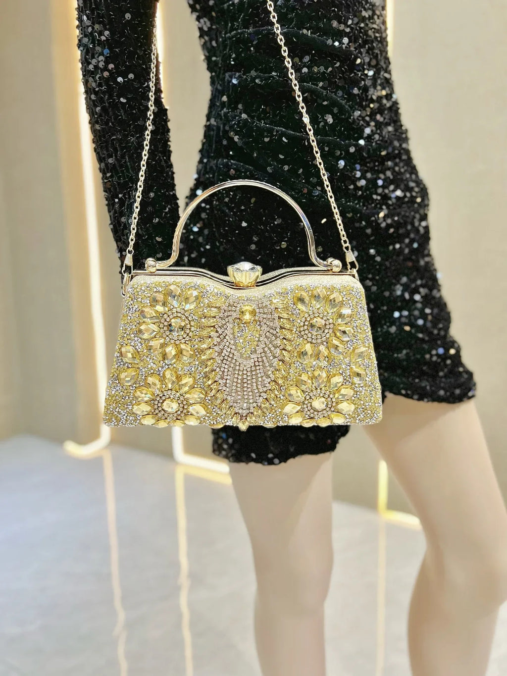 Rhinestone Women Evening Clutch Shiny Dinner Party Handbag Match For Dress Shoulder Crossbody Bag Cosmetic Phone Storage