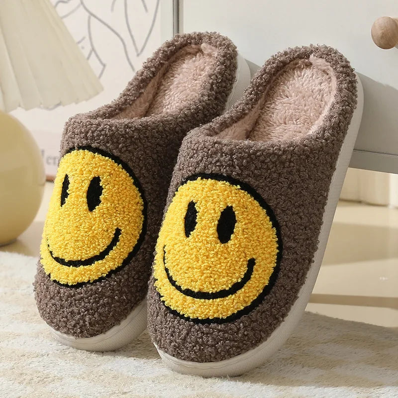 Fuzzy Smile Face Women man Slipper Kawaii Cartoon Plush Contton Indoor Funny Cute Winter Warm Floor house Home Non slip Shoes