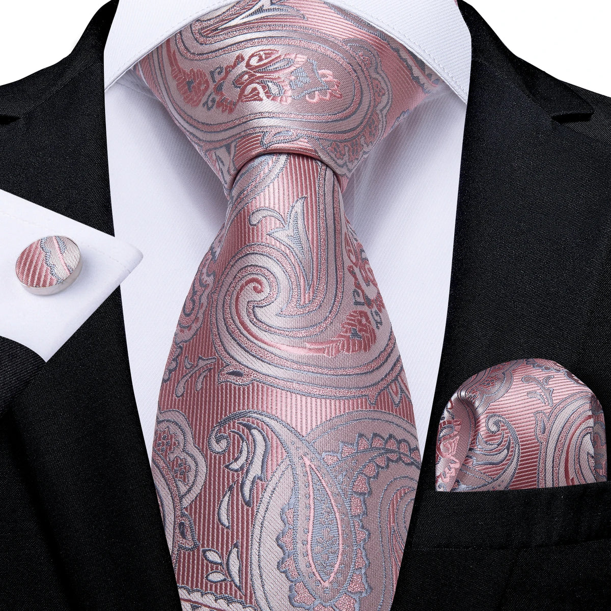 8cm Men's Polyester Ties Pocket Square Cufflinks Green Gold Paisley Wedding Party Accessories Necktie Gift
