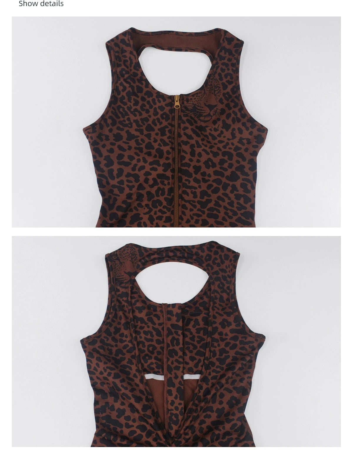 Sexy Hollow Backless Sport Flare Legging Jumpsuit Scrunch Butt Women Clothing Fashion Leopard Sleeveless Zipper Fitness Overalls