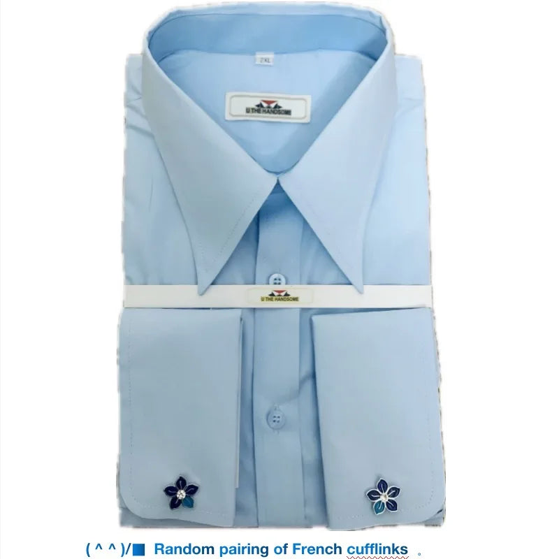 Men's classic shirt retro fashion brand long pointed collar - French cuffs authentic retro custom shirt business party social
