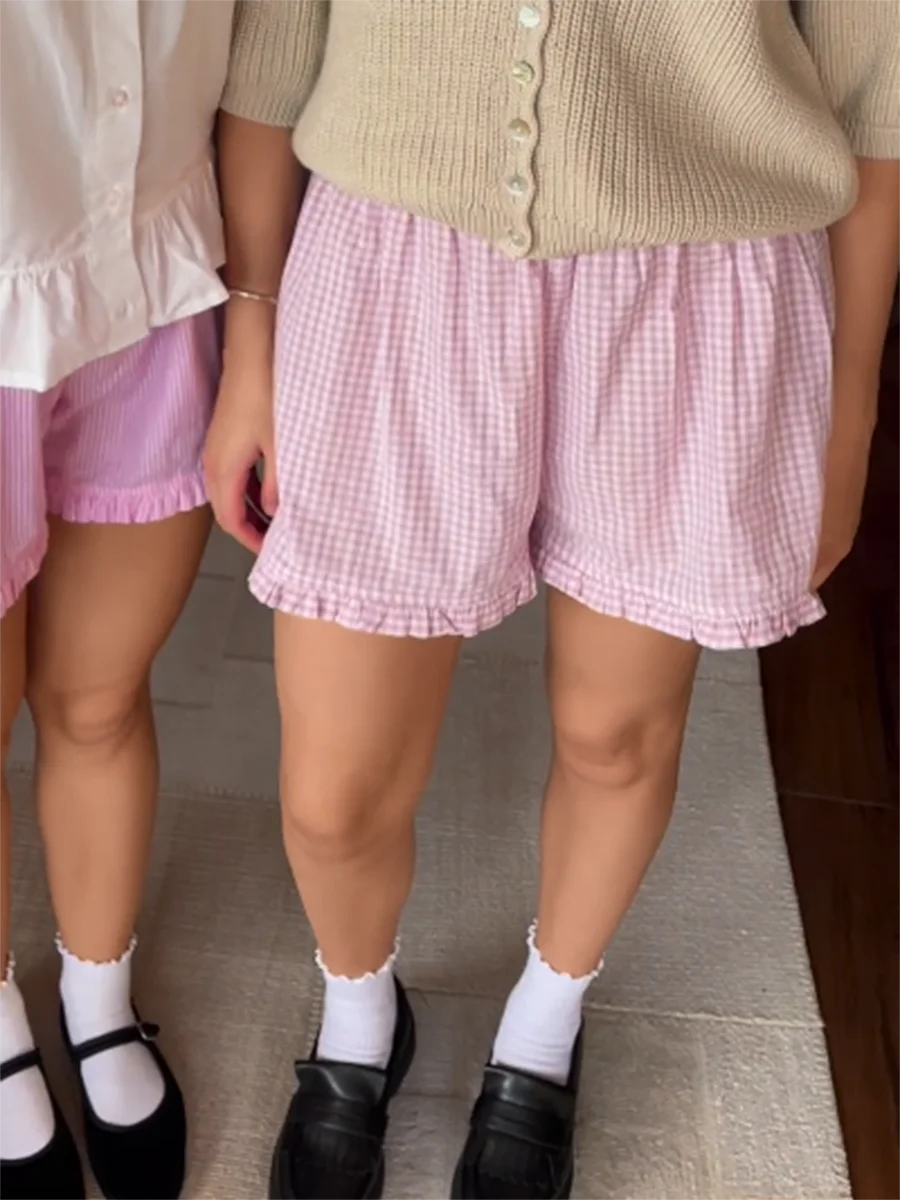 Boxers for Women Y2K Aesthetic Elastic Waist Striped Plaid Print Pajama Shorts Teen Girls Summer Cute Lounge Bottoms Sleepwear