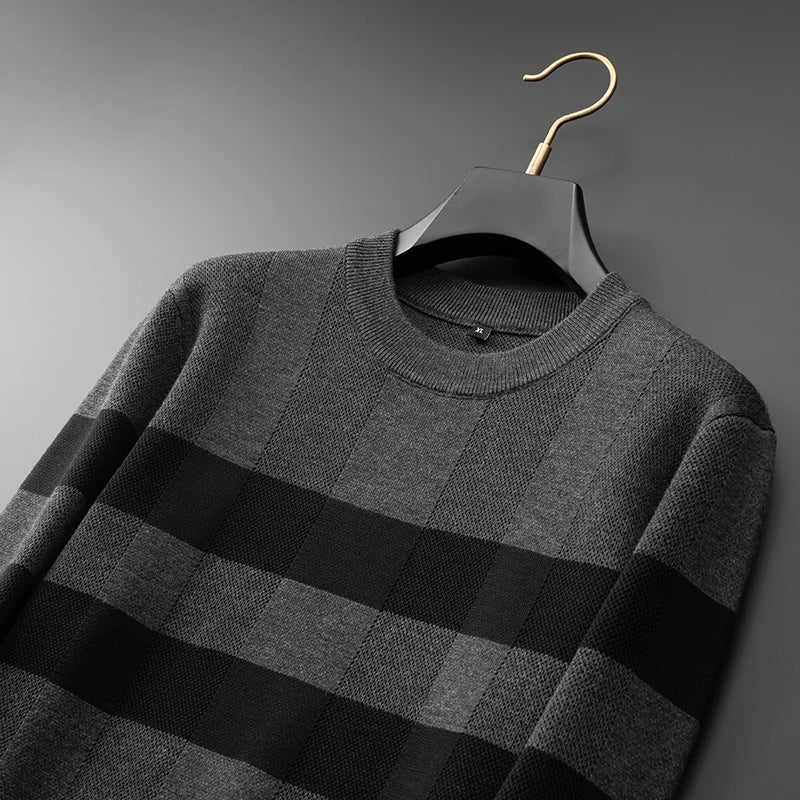 8XL 7XL 6XL 2025 New High End Luxury Thin Wool Sweater Men Soft Warm Mens Pullover Sweaters Casual Striped Fall Winter Clothes