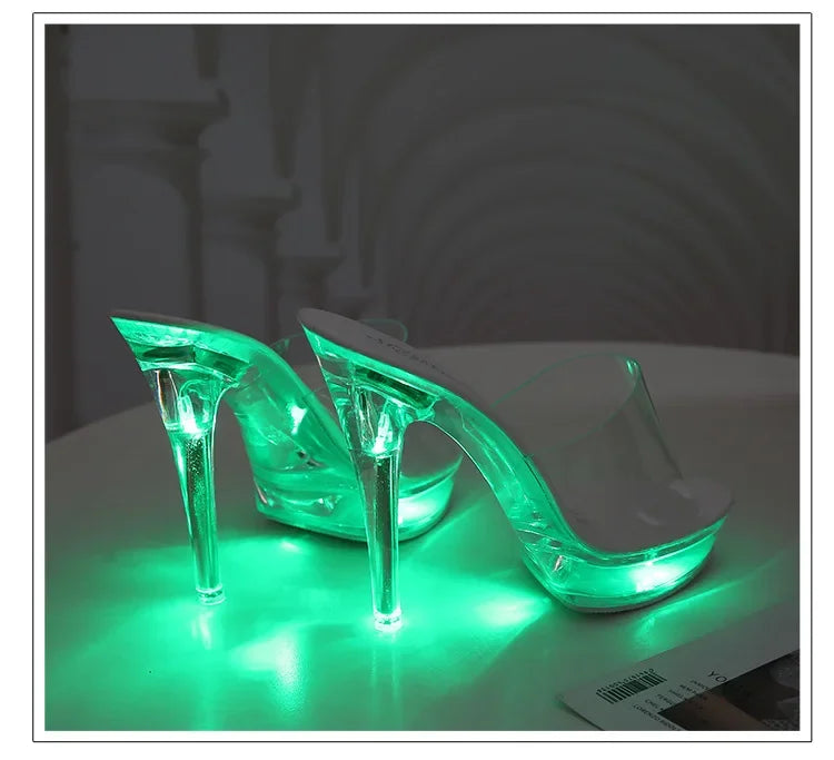 Women's Led Illuminated Sandals Clear Heel Slippers 15CM Sexy Led light Heels LFD-190