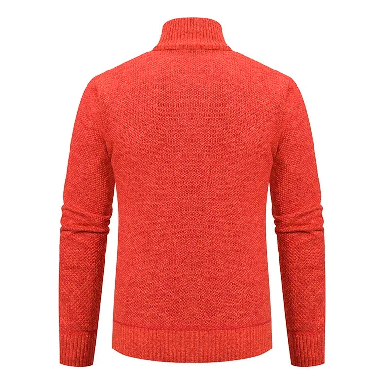 2025 Autumn and Winter New Jersey Men's Casual Sports Coat Solid Color Stand Collar Sweater Grab Fleece Warm Zipper Cardigan