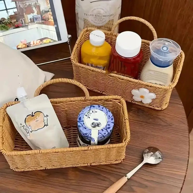 Kitchen Storage Basket With Handle Cute Wall Hanging Woven Basket Kawaii Hanging Storage Basket Kitchen Sundries Organizer