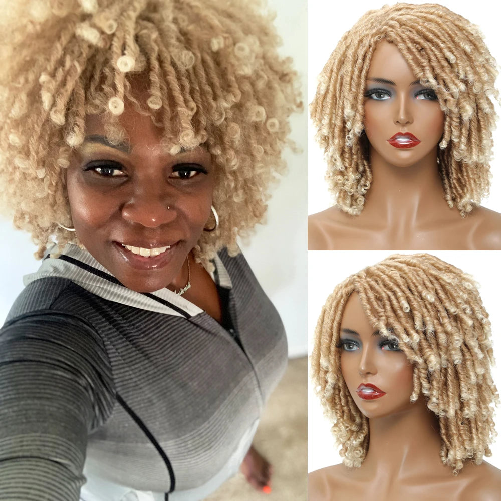 Short Dreadlock Wig Twist Braided Wigs for Black Women and Men Boho Afro Curly Synthetic Wig Faux Locs Braided Crochet Hair Wigs