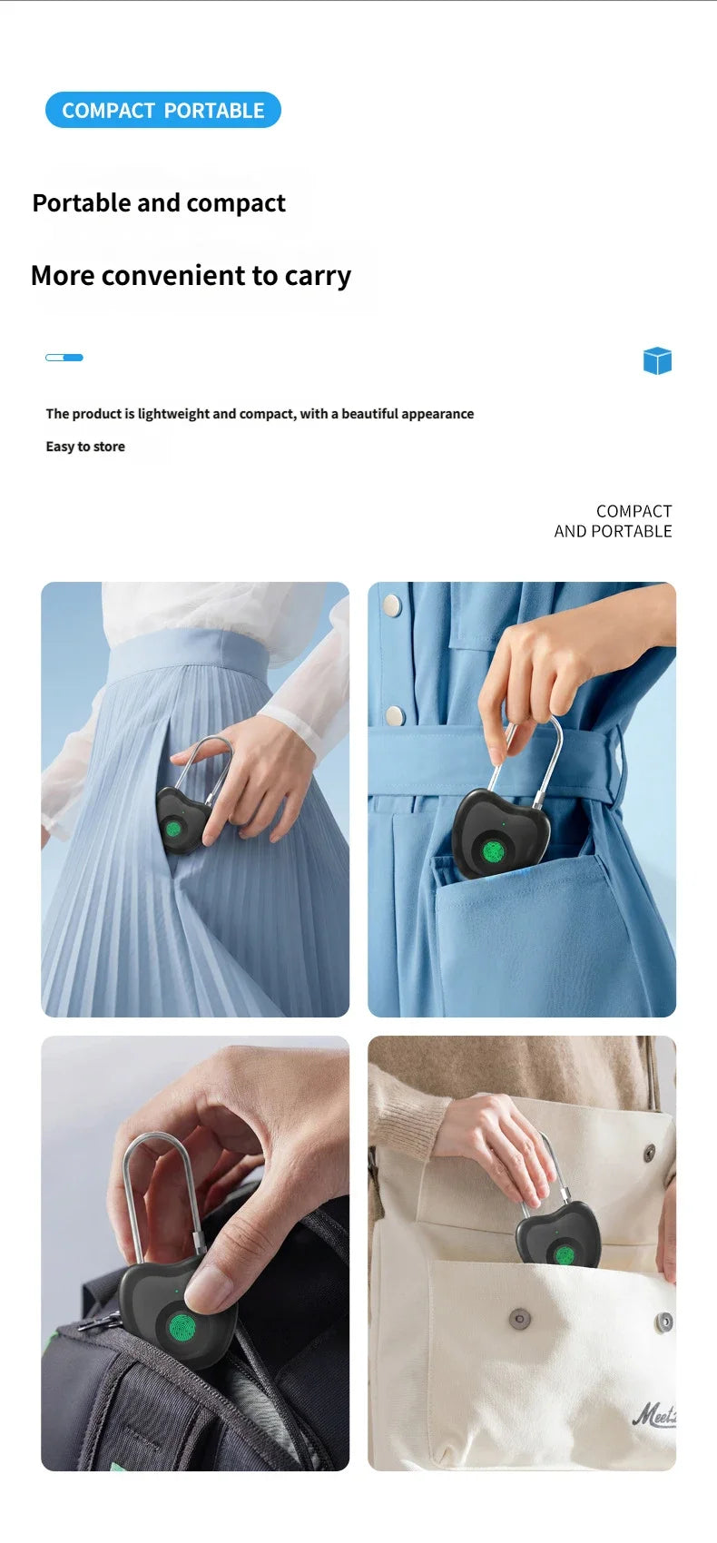 Smart Fingerprint Padlock Biometric Intelligent Lock Dormitory Home Protection Outdoor Cabinet Warehouse Extended Security Lock