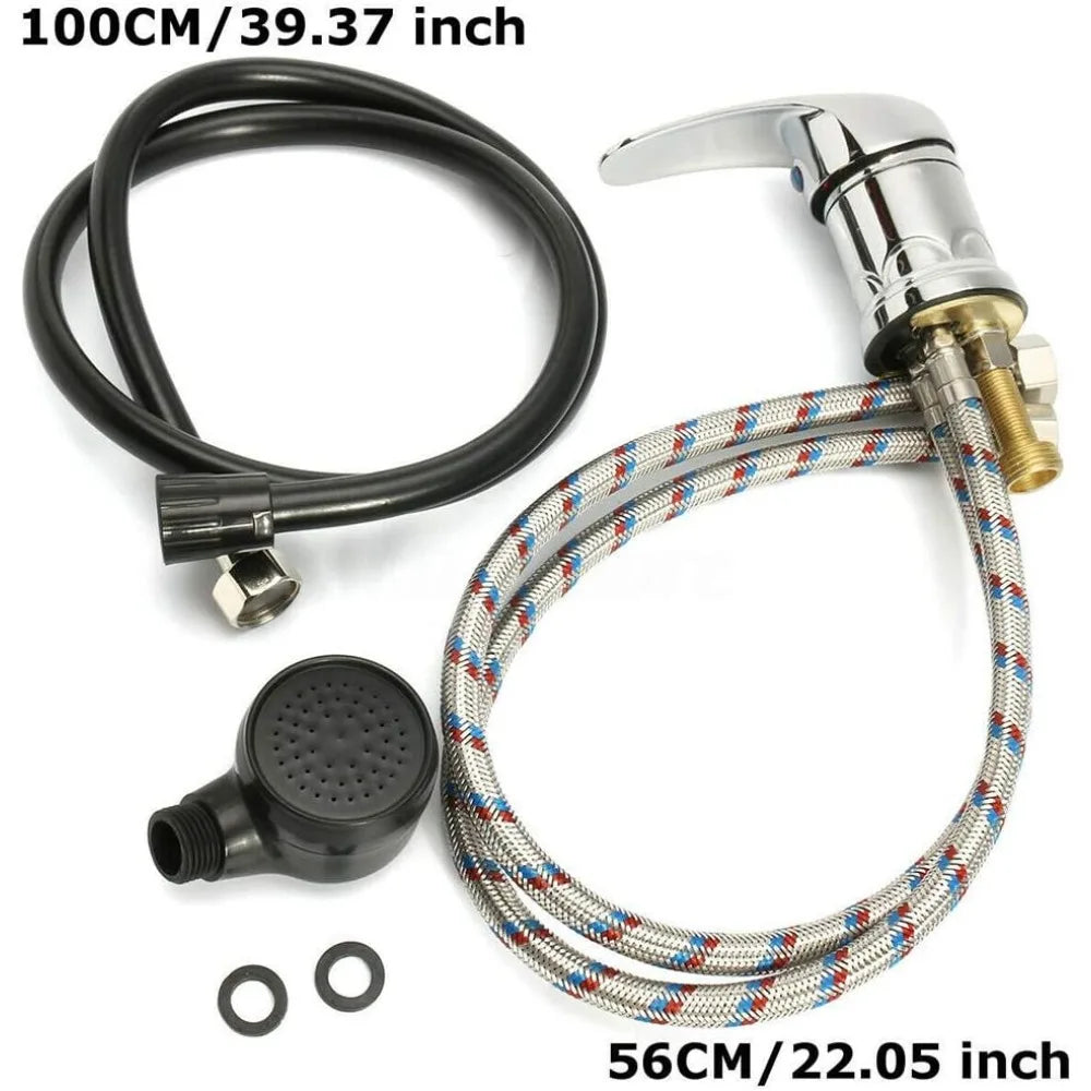Water Faucet Set, Zinc Alloy Salon Shampoo Bowl Faucet and Sprayer Kit with Spray Hose, Home Durable Salon Spa Hot Cold Mixer Shower Shampoo Bowl Replacement Part Set
