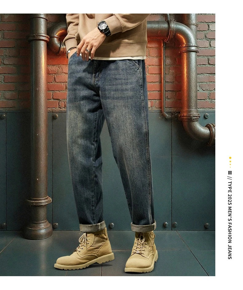 New Men's Loose Jeans Fashionable Outdoor Casual Harem Pants Retro Blue Baggy Street Hip-hop Work Pants