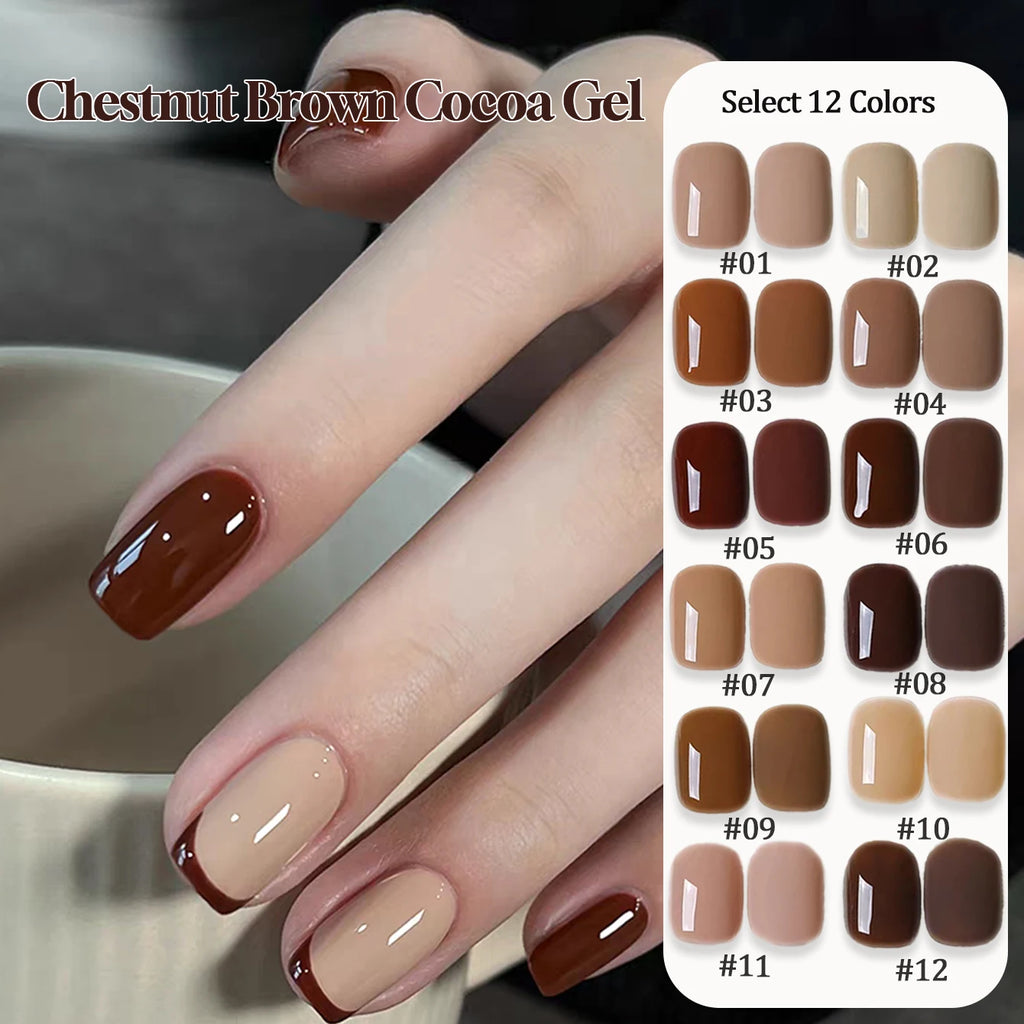 1-12pcs TC Whitening Maillard Caramel Coffee Chestnut Brown Cocoa Nail Art Nail Supplies Autumn Milk Tea Brown Gel Nail Polish