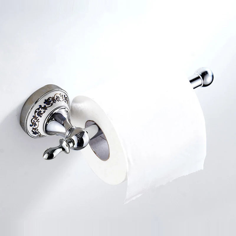 Luxury Towel Rack Wall Mounted Bathroom Accessories Set Ceramic Stainless Steel  Bath Hardware Sets Chrome Toilet Brush Holder