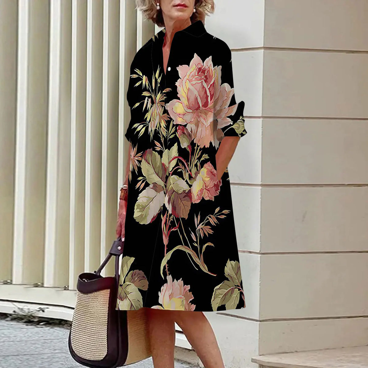 Spring and Summer Women's Dresses Fashion Lapel Printed Long Sleeve Shirt Street Shooting High Temperament New Traveling Gowns