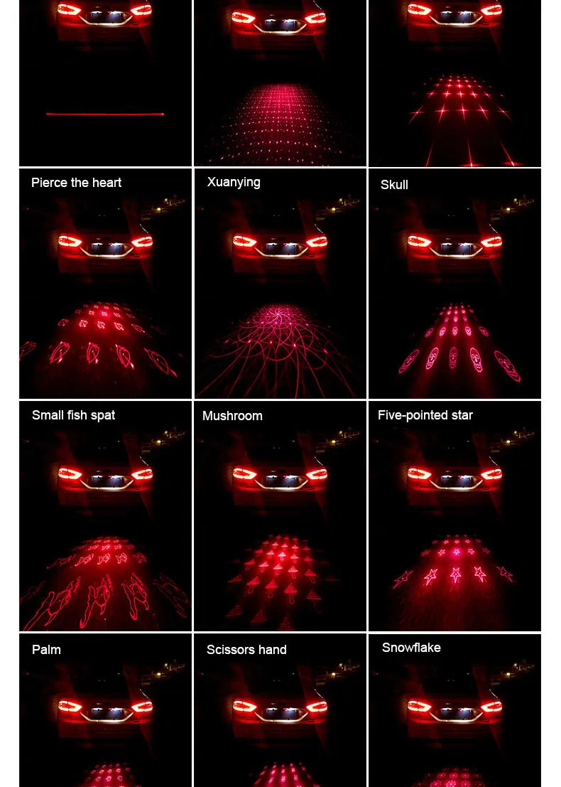 led projector Car laser Fog Light Motorcycle Anti Collision Rear-end Laser Tail Lights Brake Light Universal Decorative Lamp